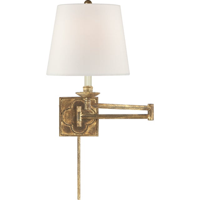 Suzanne Kasler for Visual Comfort Signature Griffith Swing Arm in Gilded Iron with Linen Shade For Sale