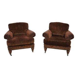 Pair Wesley Hall Paisley Print English Style Club Chairs For Sale