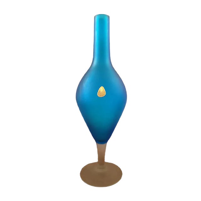 Blue Ice Effect Glass Vase from Stylo, 1960s For Sale