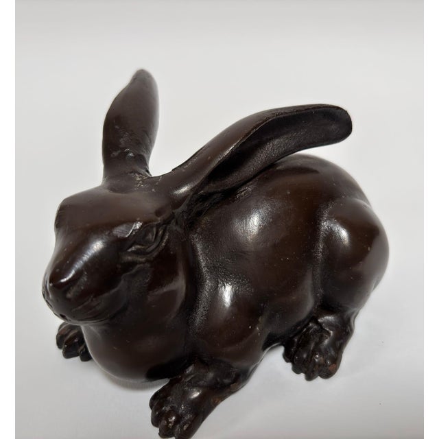 Art Deco Japanese Hand Cast Bronze Rabbit Hare For Sale - Image 3 of 9