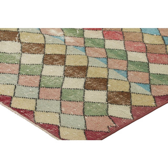 Vintage Zeki Müren Rug With Polychromatic Diamond Pattern | Rug & Kilim For Sale In New York - Image 6 of 7