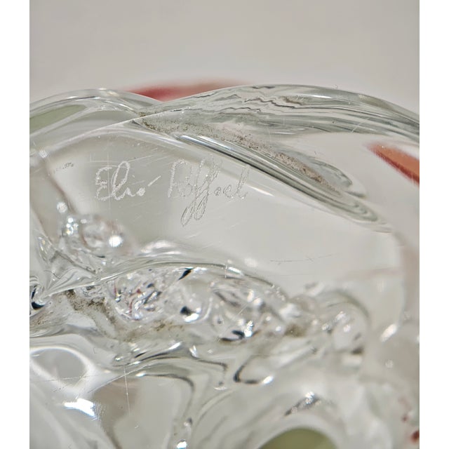 ELIO RAFFAELI Made in Murano, Italy, circa 1970. Mushroom-shaped sculpture in clear, milky white, and red Murano glass....