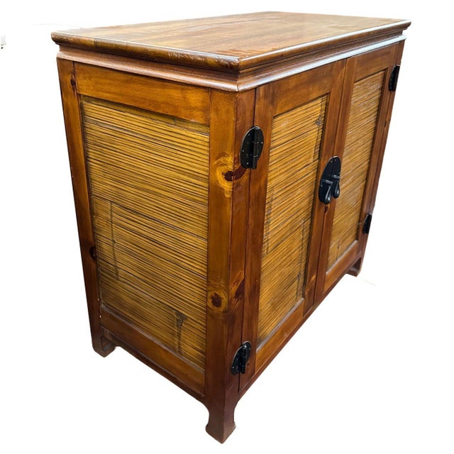 1990s Oriental James Mont Style Koa & Stick Rattan Stereo Cabinet For Sale - Image 5 of 11