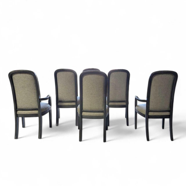 Late 20th Century Set of Six Reupholstered Grey Wood Dining Chairs For Sale - Image 4 of 18