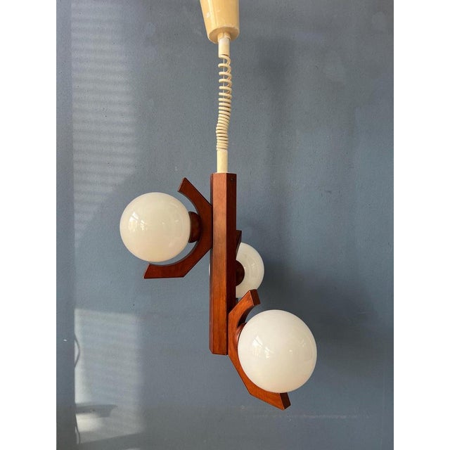 Mid-Century Brown Pendant Lamp with Opaline Glass Shades from Bony For Sale - Image 6 of 11