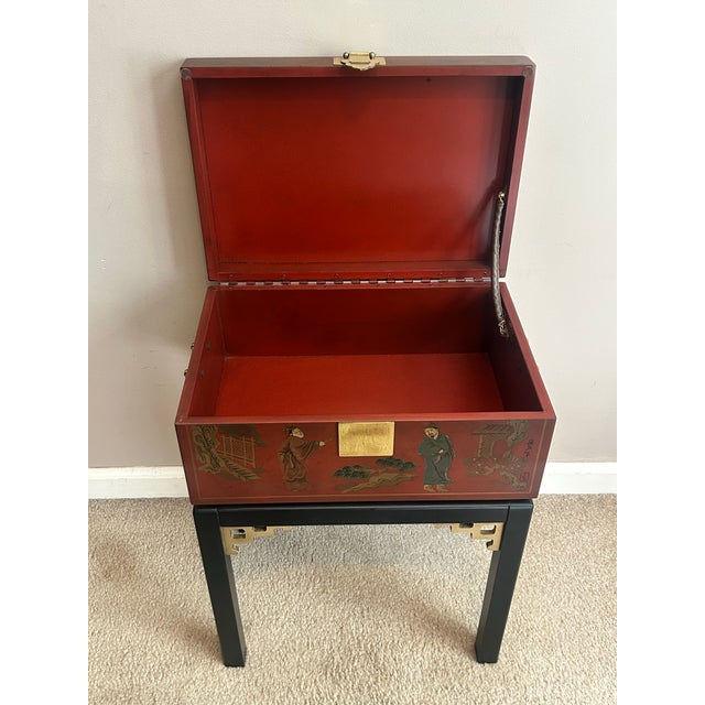 Lovely hand-painted red lacquer chest with stand. Part of the Drexel Heritage Et Cetera series made in Morganton, NC in...