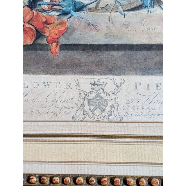 Jan Van Huysum, A Flower Piece and a Fruit Piece, London: Richard Earlon and John Boydell, 1778, Watercolors on Mezzotint, Framed, Set of 2 For Sale - Image 17 of 18