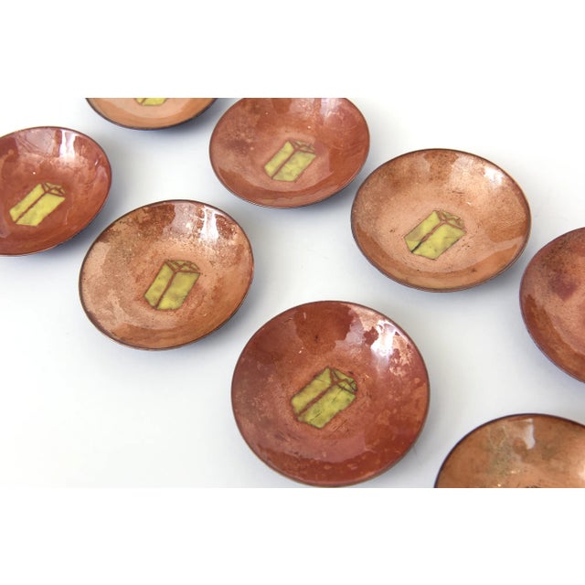 Vintage Enamel Over Copper Small Serving Dishes Set of 10 For Sale - Image 4 of 12