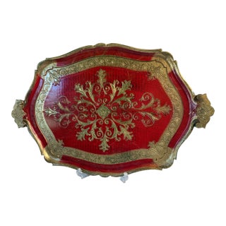 Vintage Italian Florentine Gilt Wood Tray For Sale