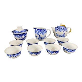 Chinoiserie Blue and White Tea Set 11 Pcs For Sale