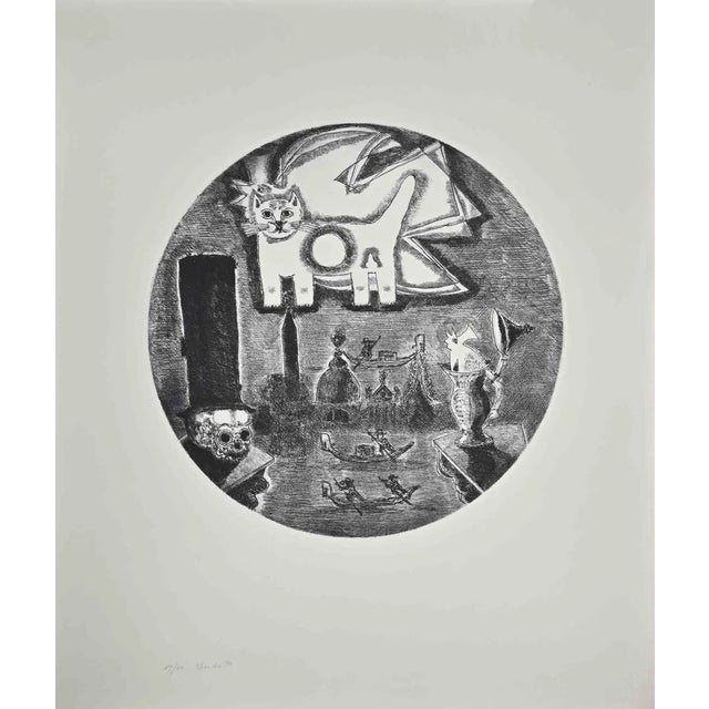 Gianpaolo Berto, The Cat, Etching, 1974 For Sale