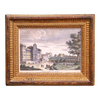 19th Century French Hand Colored Engraving of Genoa by Zucchagni in Gilt Frame For Sale
