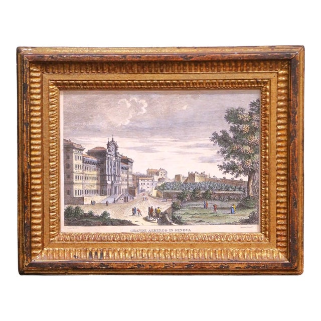 19th Century French Hand Colored Engraving of Genoa by Zucchagni in Gilt Frame For Sale