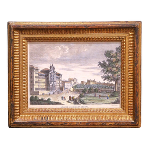 19th Century French Hand Colored Engraving of Genoa by Zucchagni in Gilt Frame