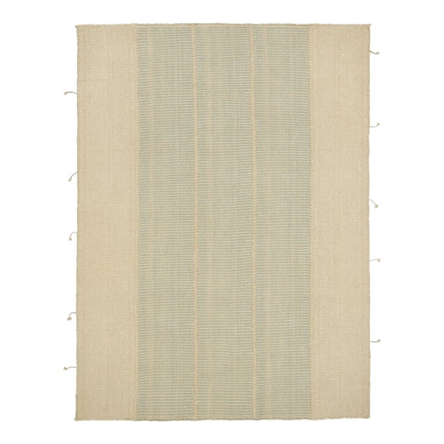 Rug & Kilim’s Contemporary Kilim in Cream White and Blue Textural Stripes For Sale