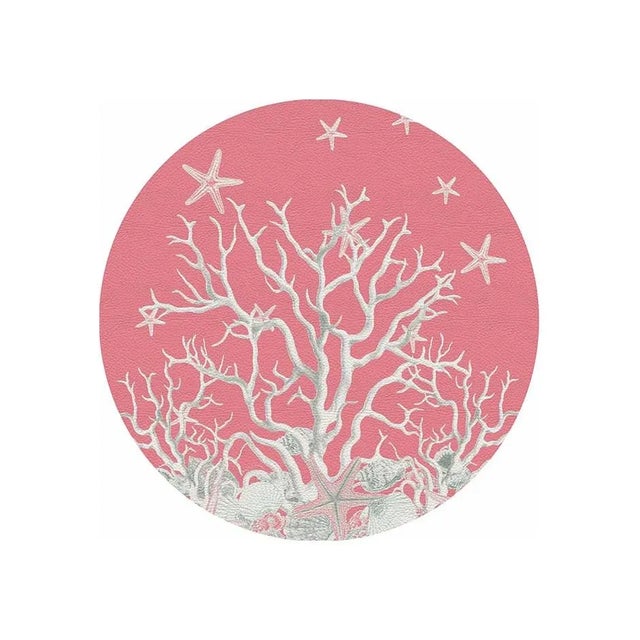 These pebbled vinyl leather placemats have patterns on the front and off-white on the back. This set can be used indoors...