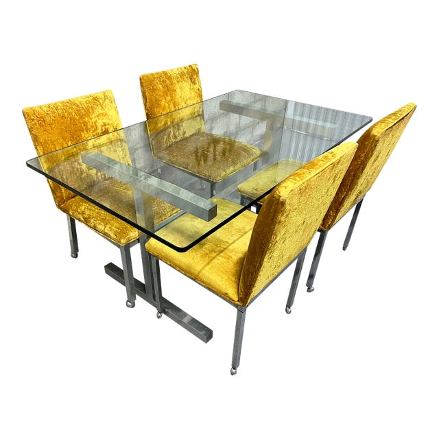 1970s Mid Century Modern Chrome Dining Room Set in the Milo Baughman Style. For Sale