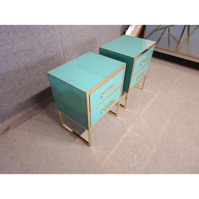 Not Yet Made - Made To Order Handmade Azure Bedside Tables in Wood and Brass from Justfurnituress SRL, Set of 2 For Sale - Image 5 of 11