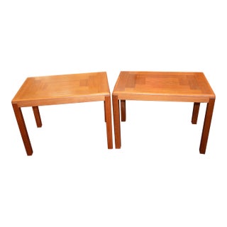 Pair Mobelfabrik Denmark Golden Solid Teak Wood Rectangular End / Side Tables - Mid Century For Sale