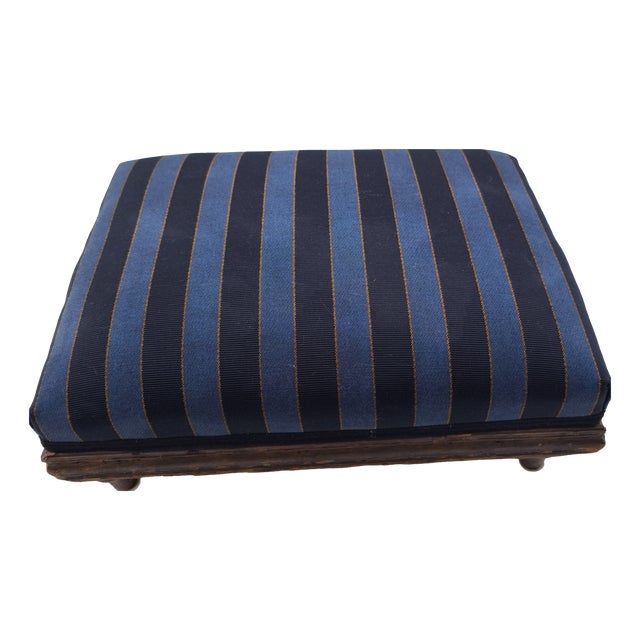 Antique Ottoman with Blue Striped Fabric by Fußschemel, 1920s For Sale