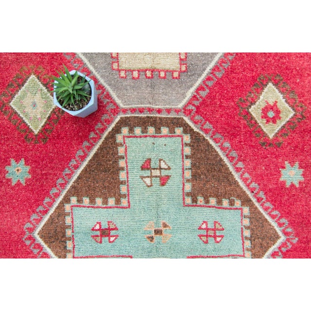 Textile 1950s Vintage Red Lake Van Geometric Wool Wide Hand Knotted Runner For Sale - Image 7 of 11