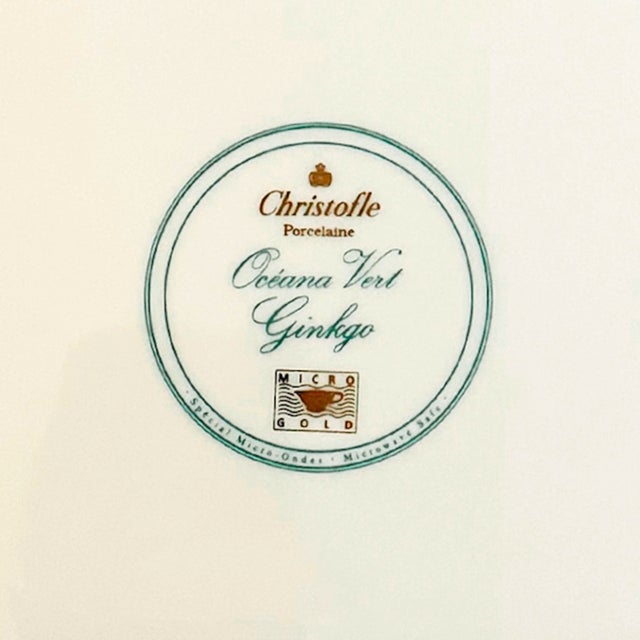 Vintage Christofle Paris Porcelain Tray in Oceana Vert Ginkgo For Sale - Image 9 of 10