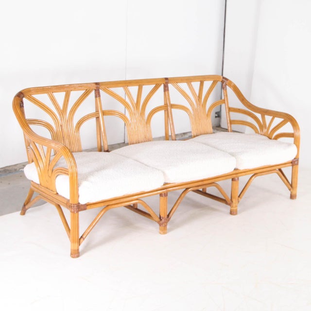 Floral Palm Rattan Lounge Set, 1970s, Set of 3 For Sale - Image 9 of 15