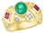 Oval Emerald , Pink Tourmaline Diamond Ring 18 Karat Yellow Gold, Size 6.5 For Sale