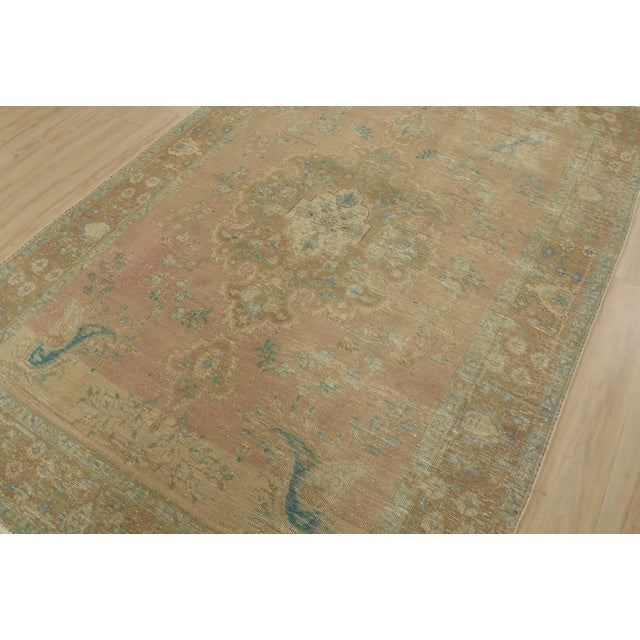 Farmhouse Tabriz Rug 6’2” X 9’3” Pink Wool Vintage Distressed Hand-Knotted Carpet For Sale - Image 3 of 15