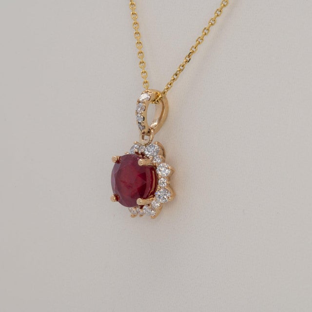2020s 1.9Ct Madagascar Ruby Pendant With Natural Diamond Accent: Solid 14k Gold, 6.5mm For Sale - Image 5 of 7