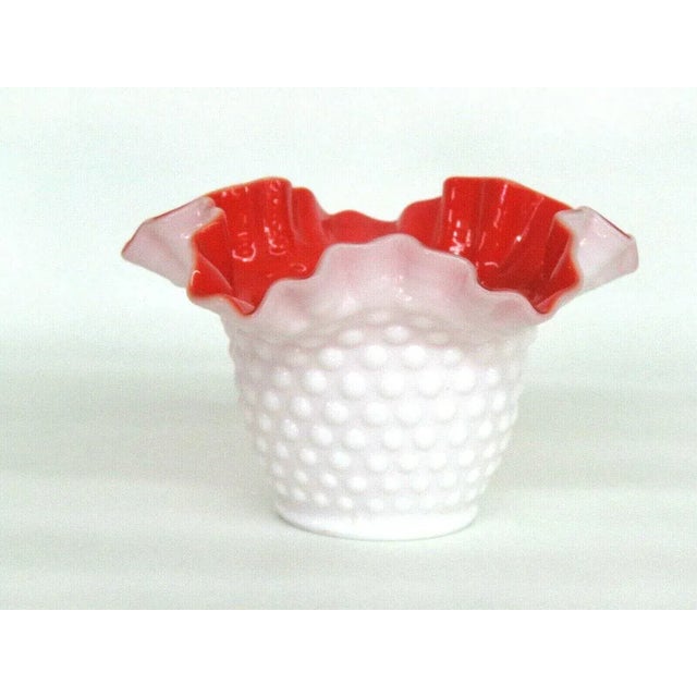 Red Kanawha Hobnail Style White Milk Glass Red Overlay Crimped Bowl Vase For Sale - Image 8 of 11