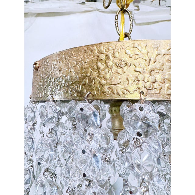 Vintage Brass Embossed Crystal Chandelier With Cascading Swedish Cut Prisms For Sale In New York - Image 6 of 8