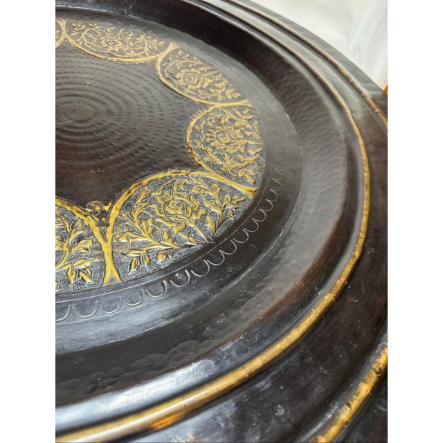 Brass Large 30” Persian Style Repousse Floral Brass Tray Black Bronze Finish For Sale - Image 8 of 12