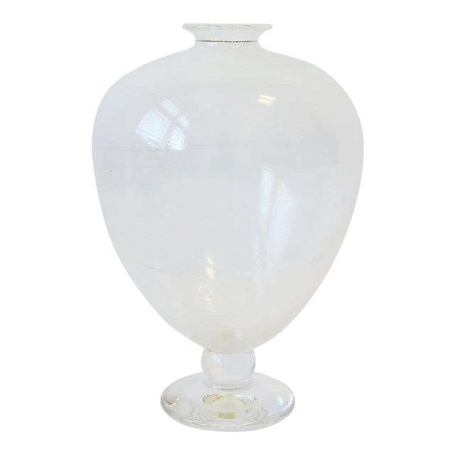 White and Transparent Clear Art Glass Urn Form Vase For Sale