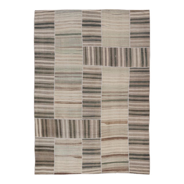 Large Vintage Turkish Paneled Kilim Rug With Earthy Tones and Striped Design 12' X 15'2 For Sale