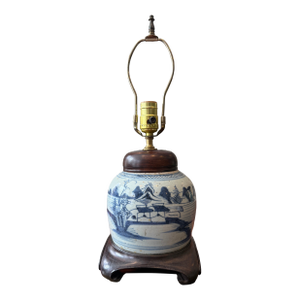 Antique Blue and White Porcelain Chinese Ginger Jar Lamp