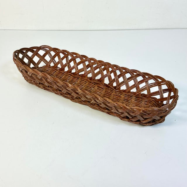 Mid-Century Boho Chic Rustic European French Wicker Bread Basket For Sale - Image 4 of 9