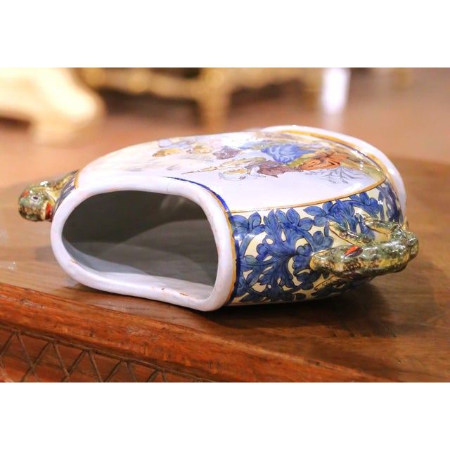 19th Century French Porquier-Beau Quimper Faience Moon-Shaped Vase For Sale - Image 9 of 11