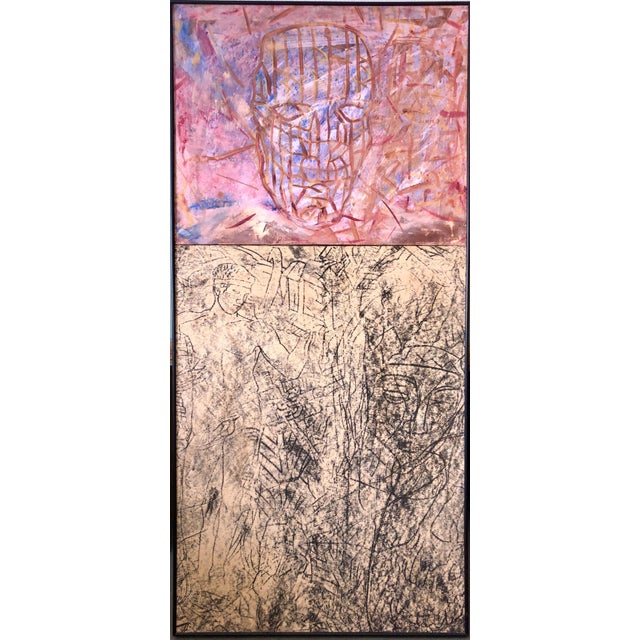 Joseph Nechvatal, Post Conceptual Digital Artist Oil Painting Screenprint Diptych Joseph Nechvatal, 1985 For Sale