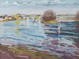 Kew Bridge Towards the Strand Chiswick, 2016, Oil on Board, Framed