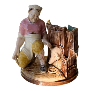 Antique Sarreguemines Majolica Smoking Stand - Pig Farmer