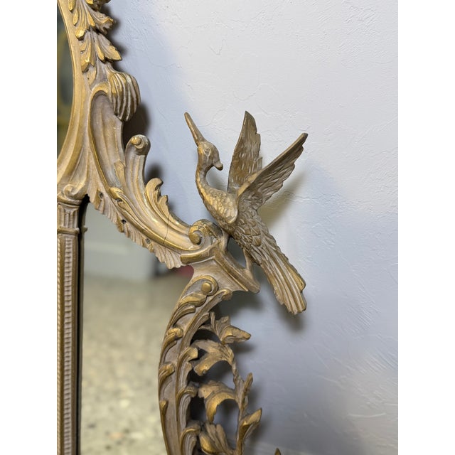 Chinoiserie Late 19th Century Ornate Chinoiserie Regency Style Mirror With Carved Bird Accents For Sale - Image 3 of 3
