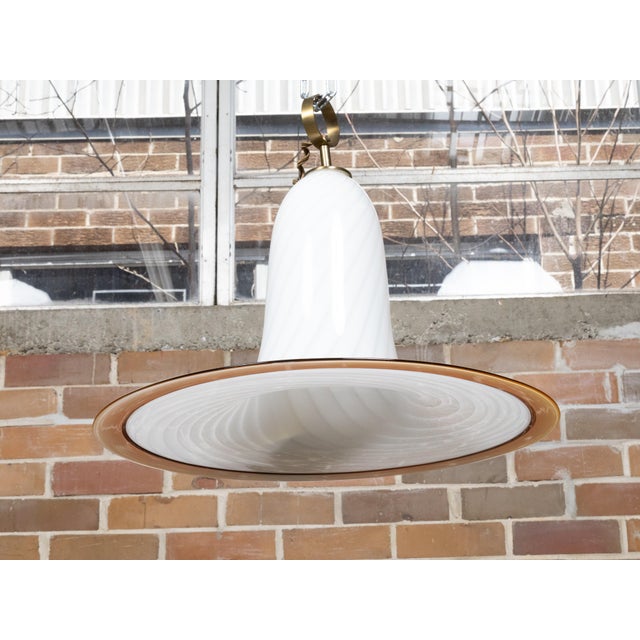Mid 20th Century Mid 20th Century Italian Mid Century Modern Murano Glass White Light Fixture with Twirling Motifs, Wired For Sale - Image 5 of 11
