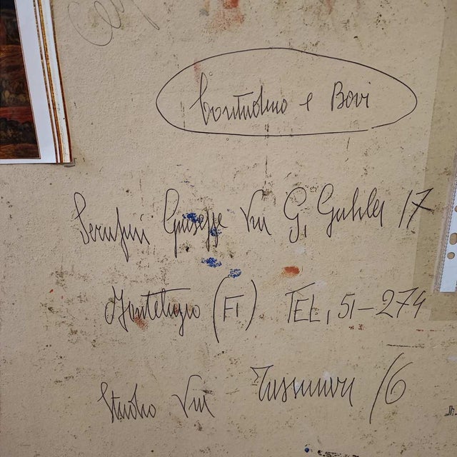 Brown Beppe Serafini, Oxen, 1983, Oil on Cardboard, Framed For Sale - Image 8 of 15