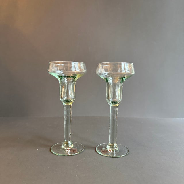Set of 2 Vintage La Mediterranea Green Glass Candlesticks For Sale - Image 4 of 8
