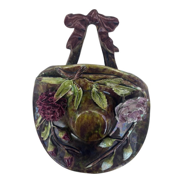 19th Century French Majolica Hat Wall Pocket For Sale