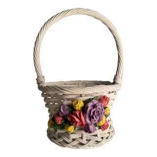 Early 20th Century Antique Easter Basket With Gesso Rosettes For Sale