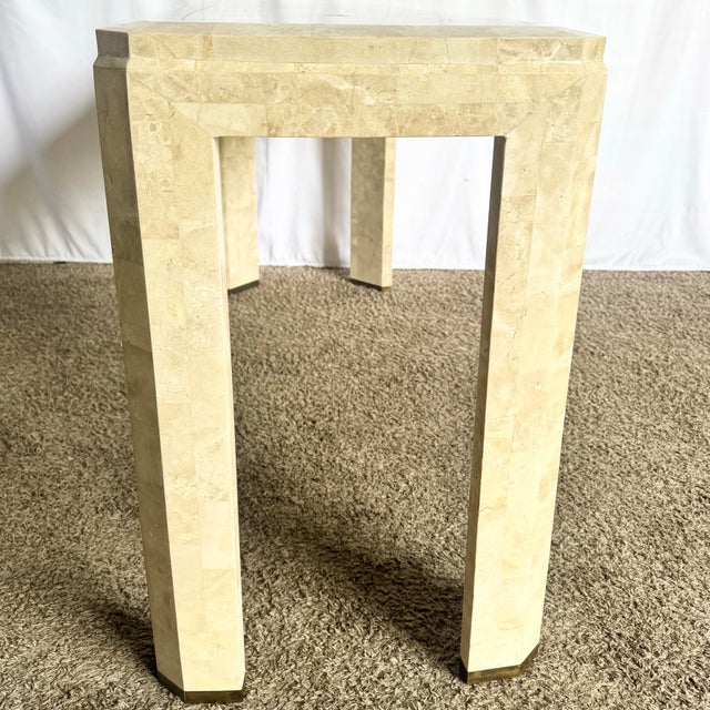 Postmodern Polished Tessellated Stone Console Table With Brass Inlay For Sale - Image 4 of 8