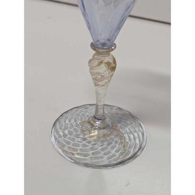 Murano 1960s Venetian Murano Ice Blue & Gold Aventurine Hand-Blown Wine Goblet For Sale - Image 4 of 6