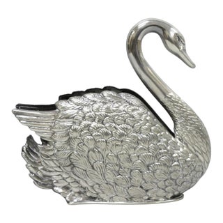 Vintage Art Nouveau Godinger Italy Silver Plated Swan Bird Napkin Letter Holder For Sale
